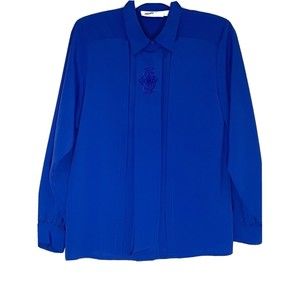 VINTAGE Yves St. Clair Cobalt Blue Blouse Embroidered Button Up Size 10